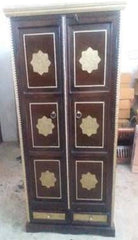 Embossed Brass Work Indian Furniture Wooden Wardrobe Cabinet