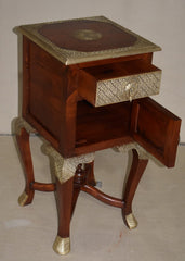 Embossed Brass Work Indian Furniture Wooden Bedside Table with Drawers