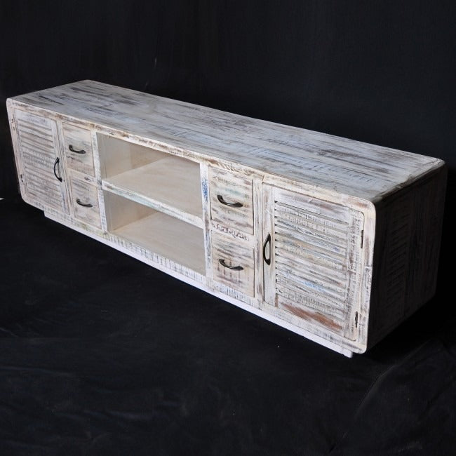 SALVAGE Reclaimed Recycled boat wood White TV Unit 200x40x50cm