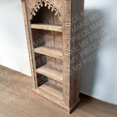 ORCHID DESIGN Carved Mehrab Bookshelf Indian Rustic Bookcase Natural Hand carved Book Stand