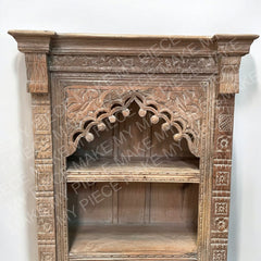 ORCHID DESIGN Carved Mehrab Bookshelf Indian Rustic Bookcase Natural Hand carved Book Stand