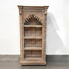 ORCHID DESIGN Carved Mehrab Bookshelf Indian Rustic Bookcase Natural Hand carved Book Stand