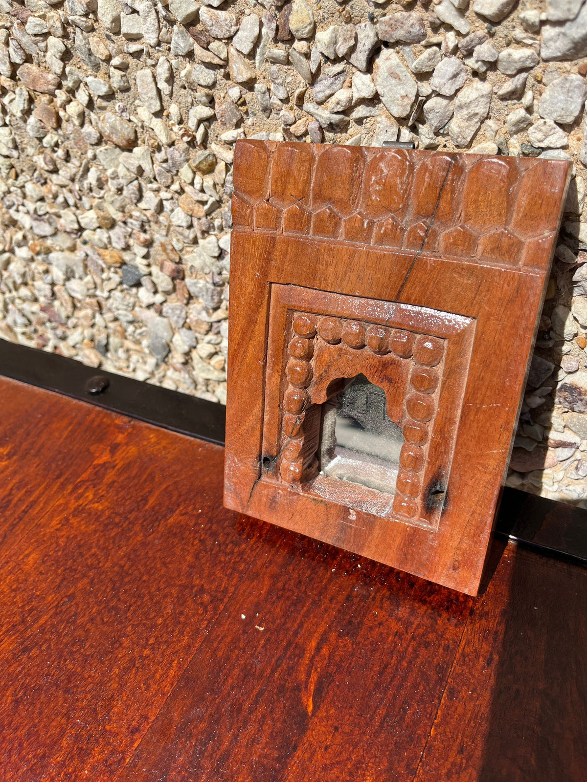 Hand Carved Indian Solid Wood Temple Mirror Brown 111