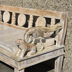 Indian Wooden Hand Carved Daybed Sofa Bird & Lion Garden Bench 180x75x90 cm