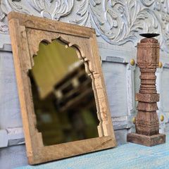 Hand Carved Indian Solid Wood Temple Mirror Brown 116