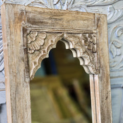 Handcrafted Floral Carved Solid Wood Indian Furniture Mirror Frame Rustic Natural 05