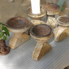 Indian Wooden Seed Candle Holders Stands (Set of 5) 05