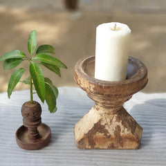 Indian Wooden Seed Candle Holder Stand 06