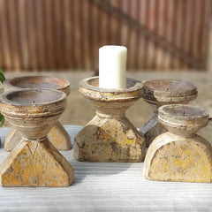 Indian Wooden Seed Candle Holders Stands (Set of 5) 05