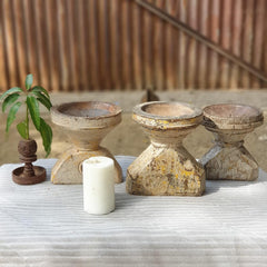 Indian Wooden Seed Candle Holders Stands (Set of 5) 05