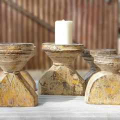 Indian Wooden Seed Candle Holders Stands (Set of 5) 05