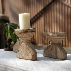 Indian Wooden Seed Candle Holders Stands (Set of 3) 04