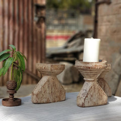 Indian Wooden Seed Candle Holders Stands (Set of 3) 04