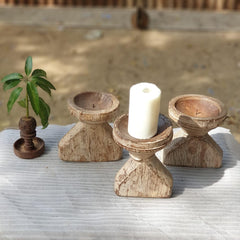 Indian Wooden Seed Candle Holders Stands (Set of 3) 04