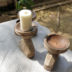 Indian Wooden Seed Candle Holders Stands (Set of 3) 04