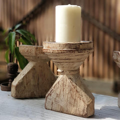 Indian Wooden Seed Candle Holders Stands (Set of 3) 04