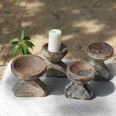 Indian Wooden Seed Candle Holders Stands (Set of 4) 02