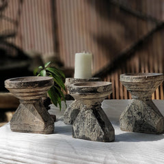 Indian Wooden Seed Candle Holders Stands (Set of 4) 02