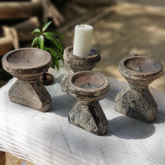 Indian Wooden Seed Candle Holders Stands (Set of 4) 02