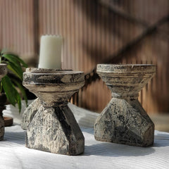 Indian Wooden Seed Candle Holders Stands (Set of 4) 02