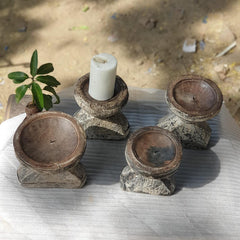 Indian Wooden Seed Candle Holders Stands (Set of 4) 02