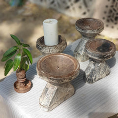 Indian Wooden Seed Candle Holders Stands (Set of 4) 02