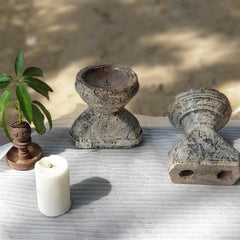 Indian Wooden Seed Candle Holders Stands (Set of 4) 02