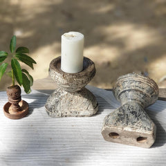 Indian Wooden Seed Candle Holders Stands (Set of 4) 02