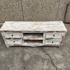 Handmade Indian Furniture Solid Hard Wood Tv Unit Whitewash