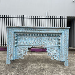 Indian Furniture Solid Hard Wood Carved Console Table Blue