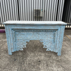 Indian Furniture Solid Hard Wood Carved Console Table Blue