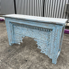 Indian Furniture Solid Hard Wood Carved Console Table Blue