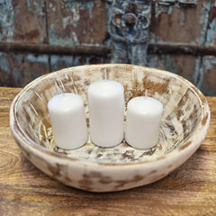 Indian Handcrafted parat Wooden Bowl Rustic White 13