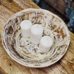 Indian Handcrafted parat Wooden Bowl Rustic White 13