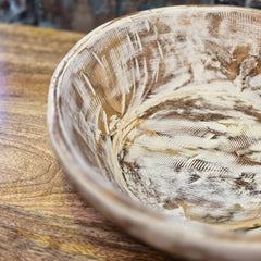 Indian Handcrafted parat Wooden Bowl Rustic White 13