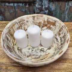 Indian Handcrafted parat Wooden Bowl Rustic White 13