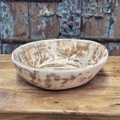 Indian Handcrafted parat Wooden Bowl Rustic White 13