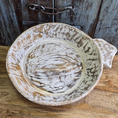 Indian Handcrafted Wooden Parat Bowl Rustic White 28