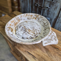 Indian Handcrafted Wooden Parat Bowl Rustic White 28