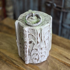 Antique Indian Pillar Base Solid Wood Door Stop Rustic White 29