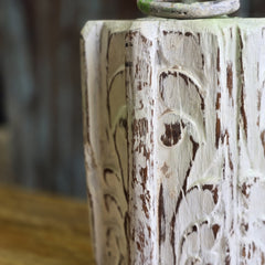 Antique Indian Pillar Base Solid Wood Door Stop Rustic White 29