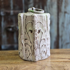 Antique Indian Pillar Base Solid Wood Door Stop Rustic White 29