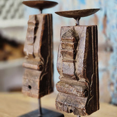 Indian Wooden Hand Carved Candle Holder Stand (Set of 2) 117