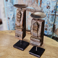 Indian Wooden Hand Carved Candle Holder Stand (Set of 2) 117