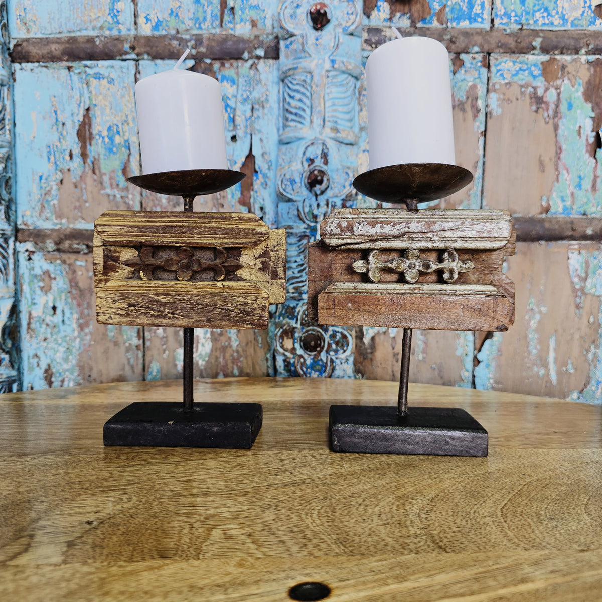 Indian Wooden Candle Holder Stand (Set of 2) 114