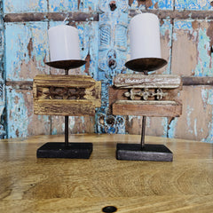 Indian Wooden Candle Holder Stand (Set of 2) 114