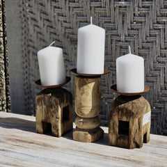 Indian Wooden Hand Carved Candle Holder Stand ( Set of 3) 285