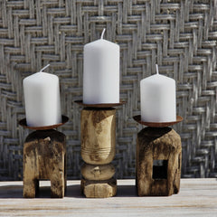 Indian Wooden Hand Carved Candle Holder Stand ( Set of 3) 285