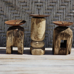 Indian Wooden Hand Carved Candle Holder Stand ( Set of 3) 285