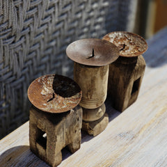 Indian Wooden Hand Carved Candle Holder Stand ( Set of 3) 285